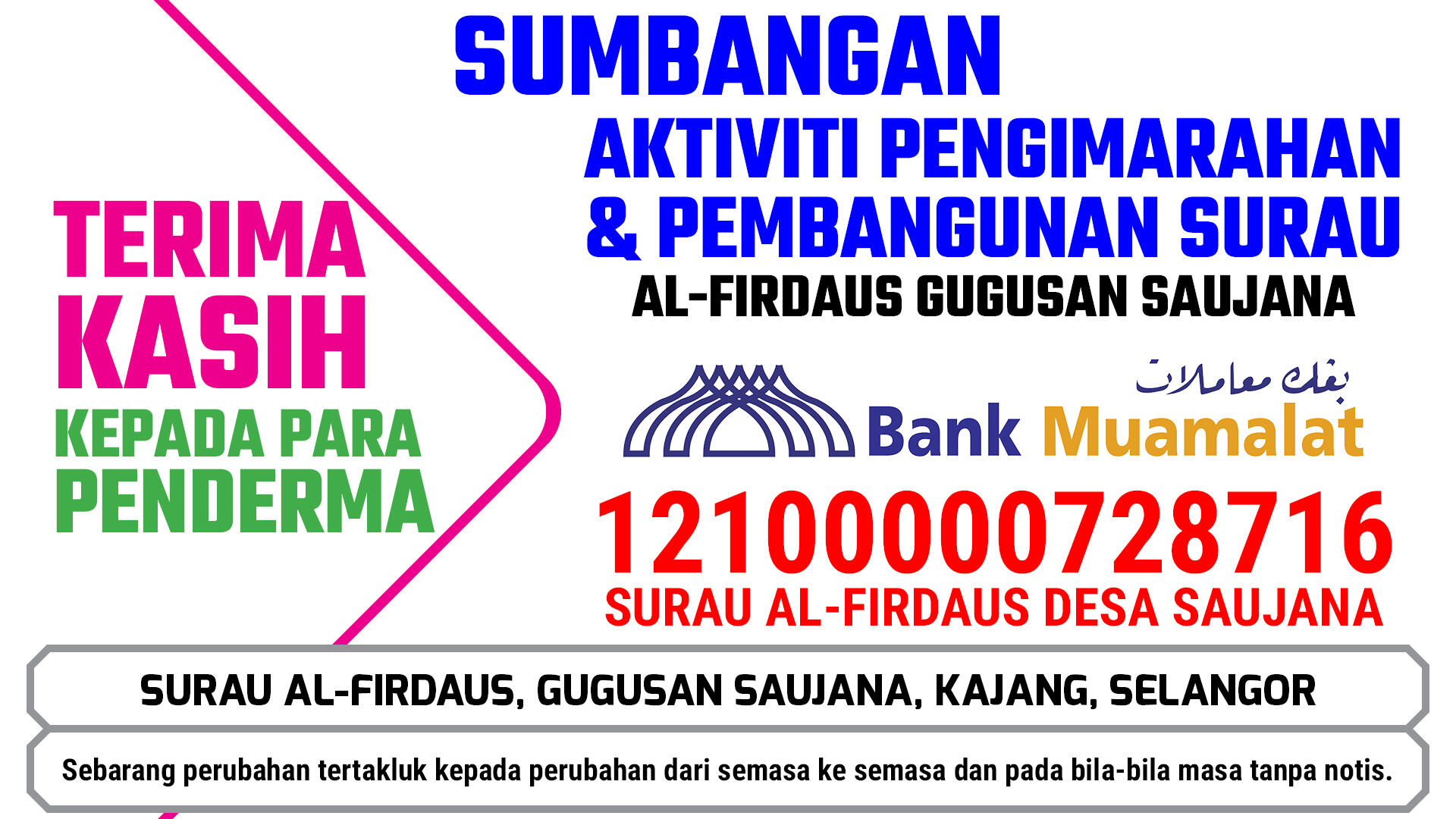 Fazhan's Poster. Bank Muamalat Surau Al-Firdaus Gugusan Saujana.